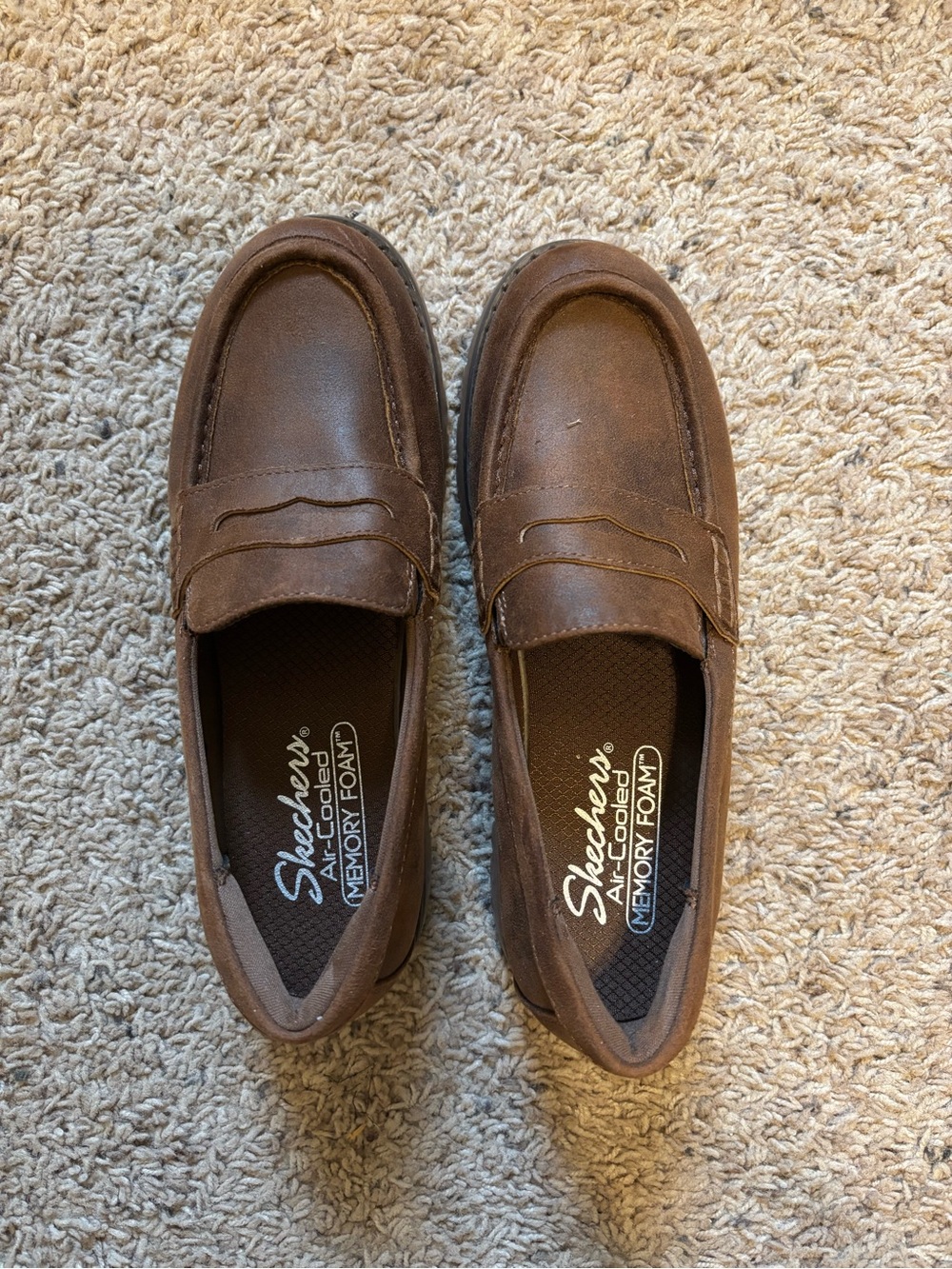Skechers Brown Leather-Look Chunky Penny Loafers size 7